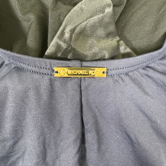 NWT Michael Kors U-Neck Gold Studded Sides Maillot 1-PC Swimsuit Navy Blue 22W - Picture 8 of 15